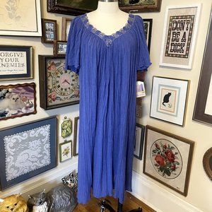 NWT Beached Periwinkle Cotton Rayon V-Neck Gauze Lightweight Patio Dress OSFM